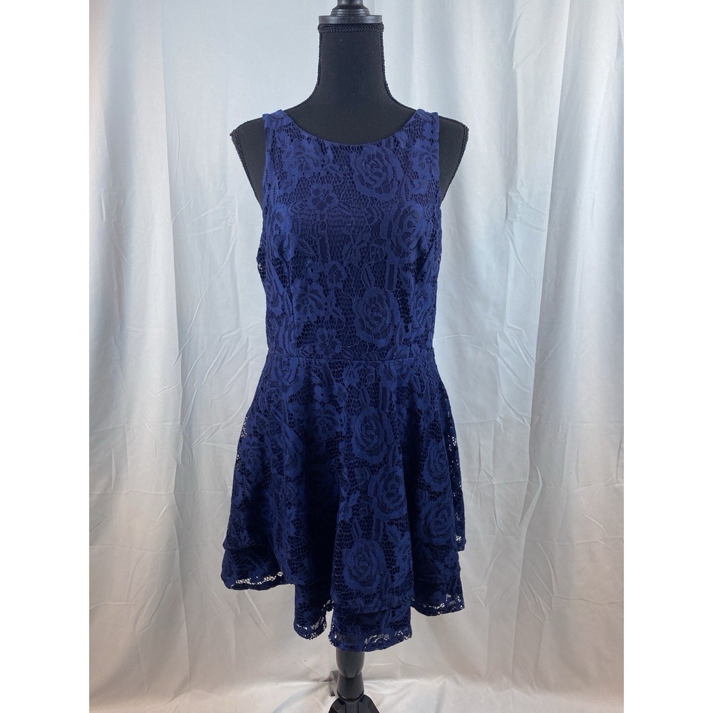 Juniors Size XL Navy Blue Lace Lined Fit N‎ Flare Mini Dress